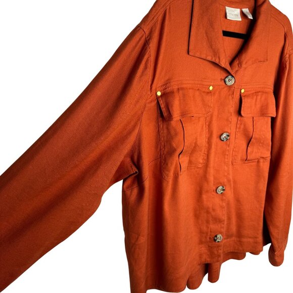 Chicos Orange Button-Up Jacket Linen Blend w/ Gold Accents Chicos Sz 4 (XXL/20)‎ - Picture 3 of 9